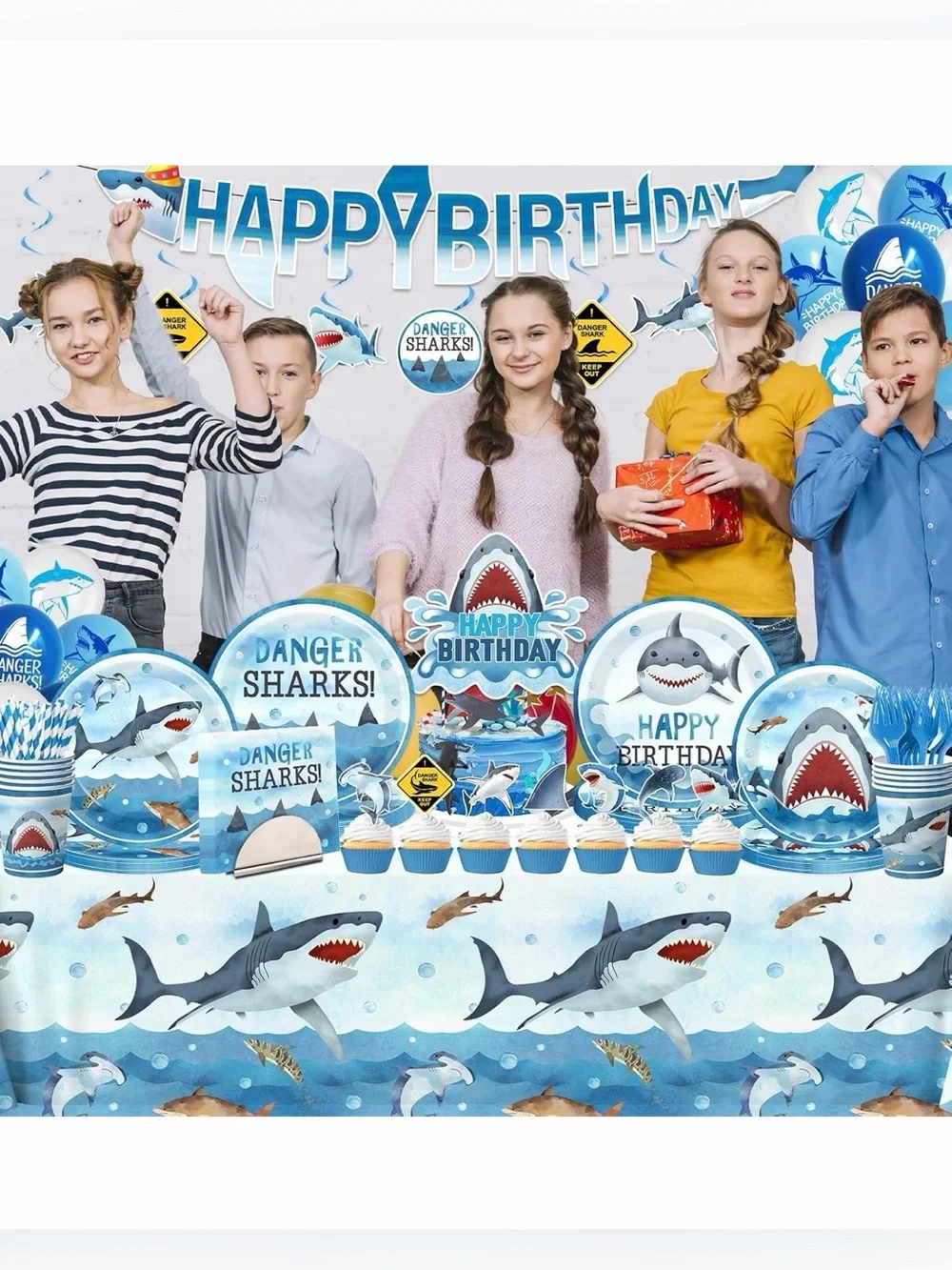 🦈🎉 Shark Birthday Party Supplies & Decorations Set – 190 Pieces